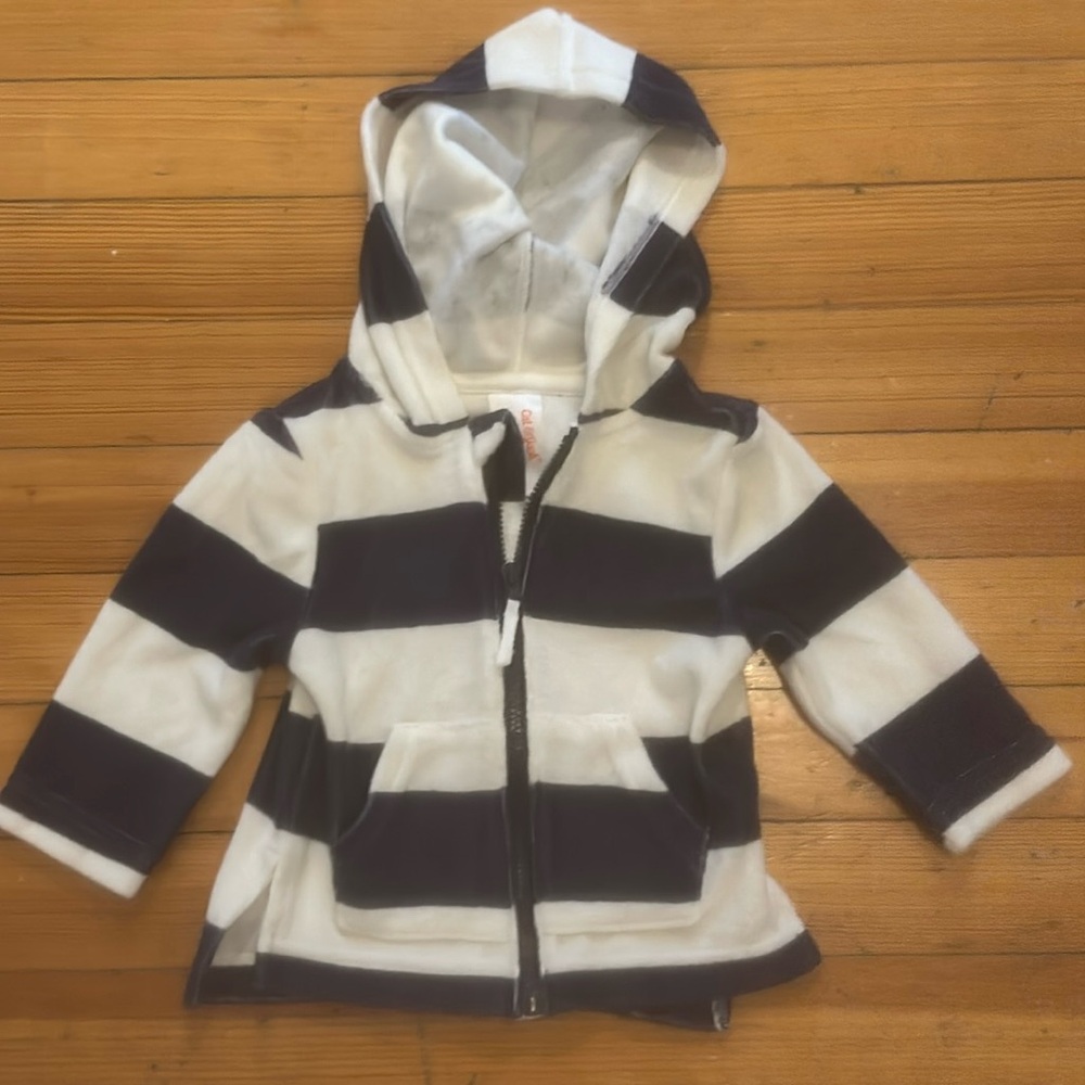 Cat & Jack zip-up terry cloth hoodie in blue and white strip